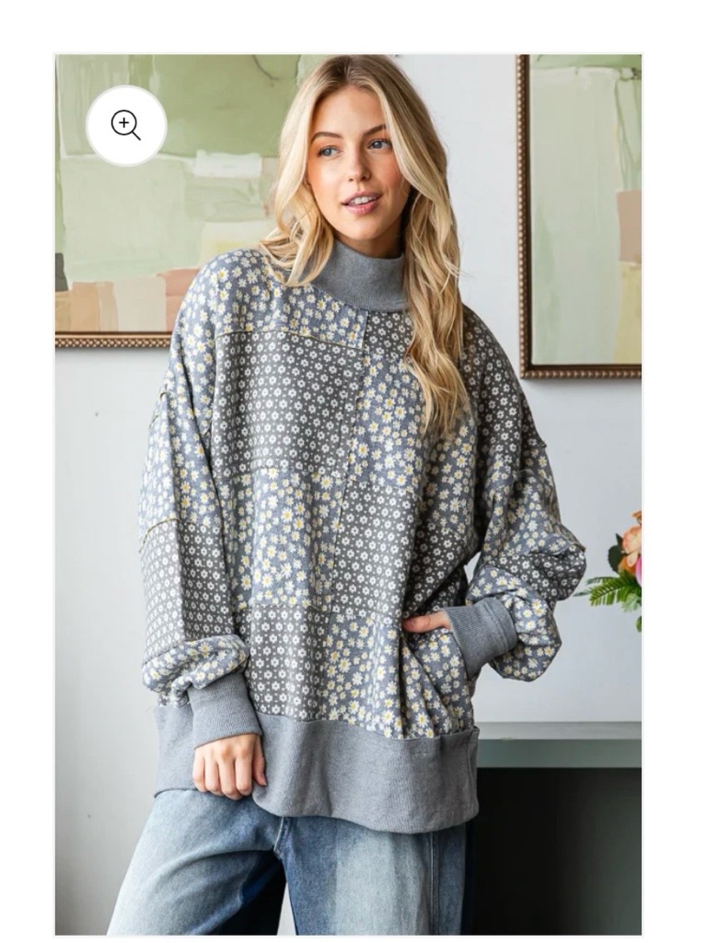 Oli & Hali Grey Floral Patchwork Turtleneck Sweater